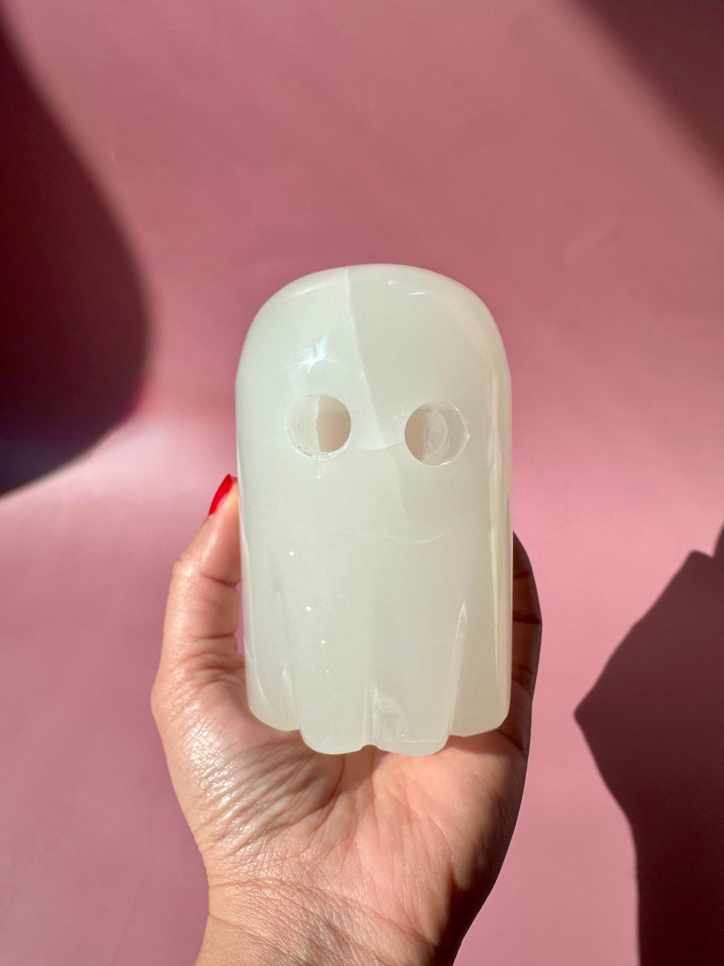 Hand-Carved Onyx Ghost Carving with Wooden Lamp Base – LED Color-Changing Light