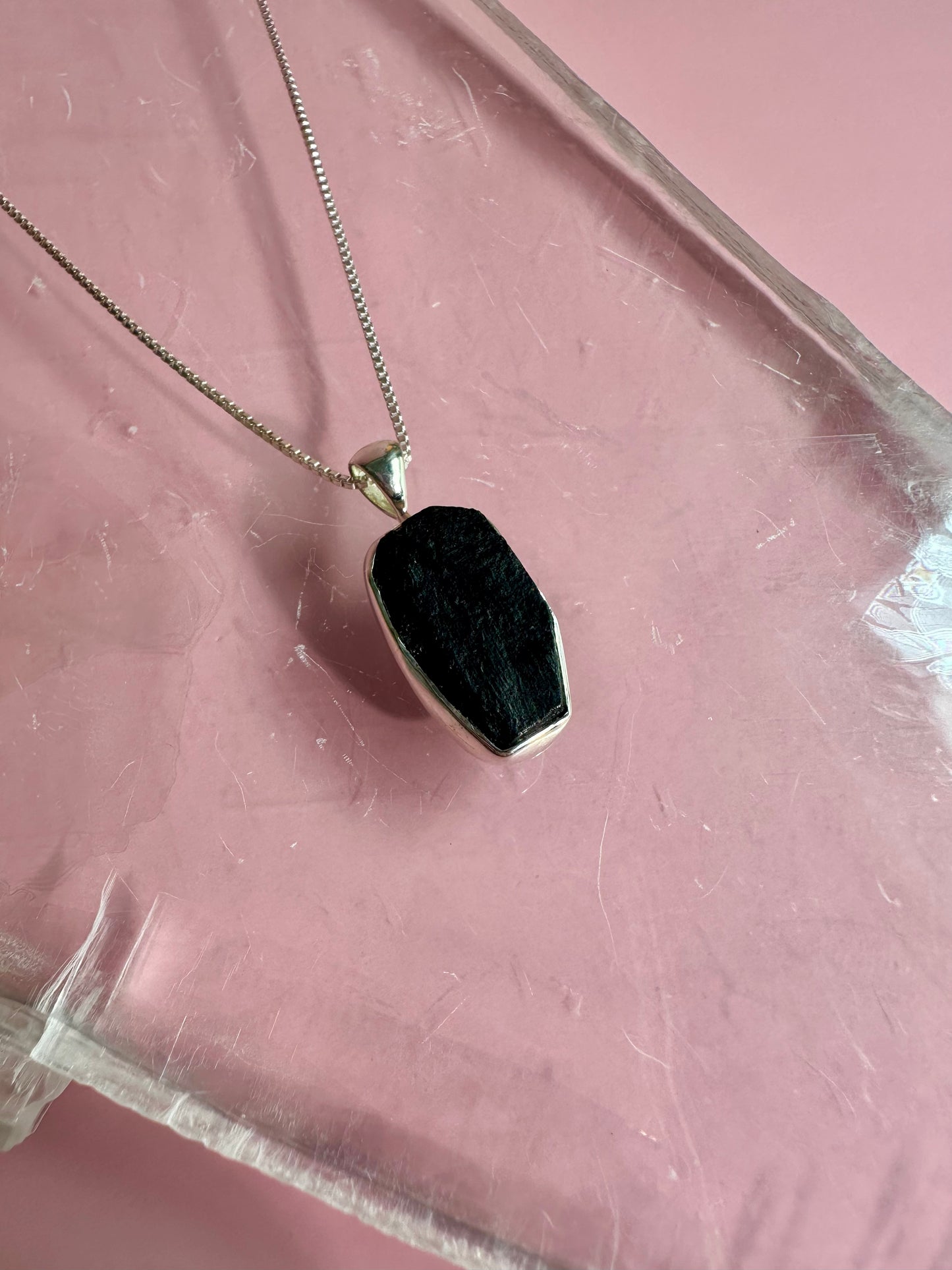 925 Sterling Silver Rough Black Tourmaline Bezel Necklace