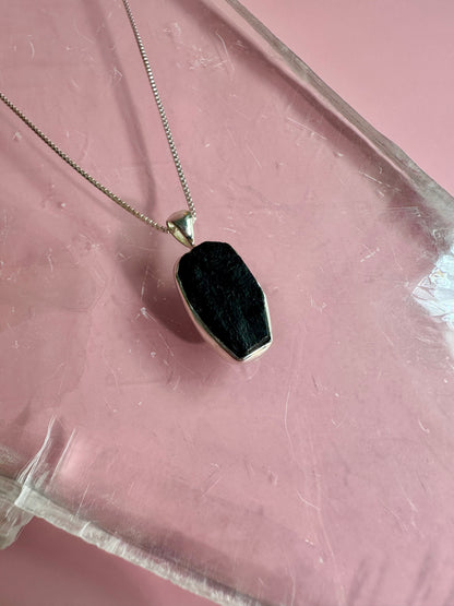 925 Sterling Silver Rough Black Tourmaline Bezel Necklace