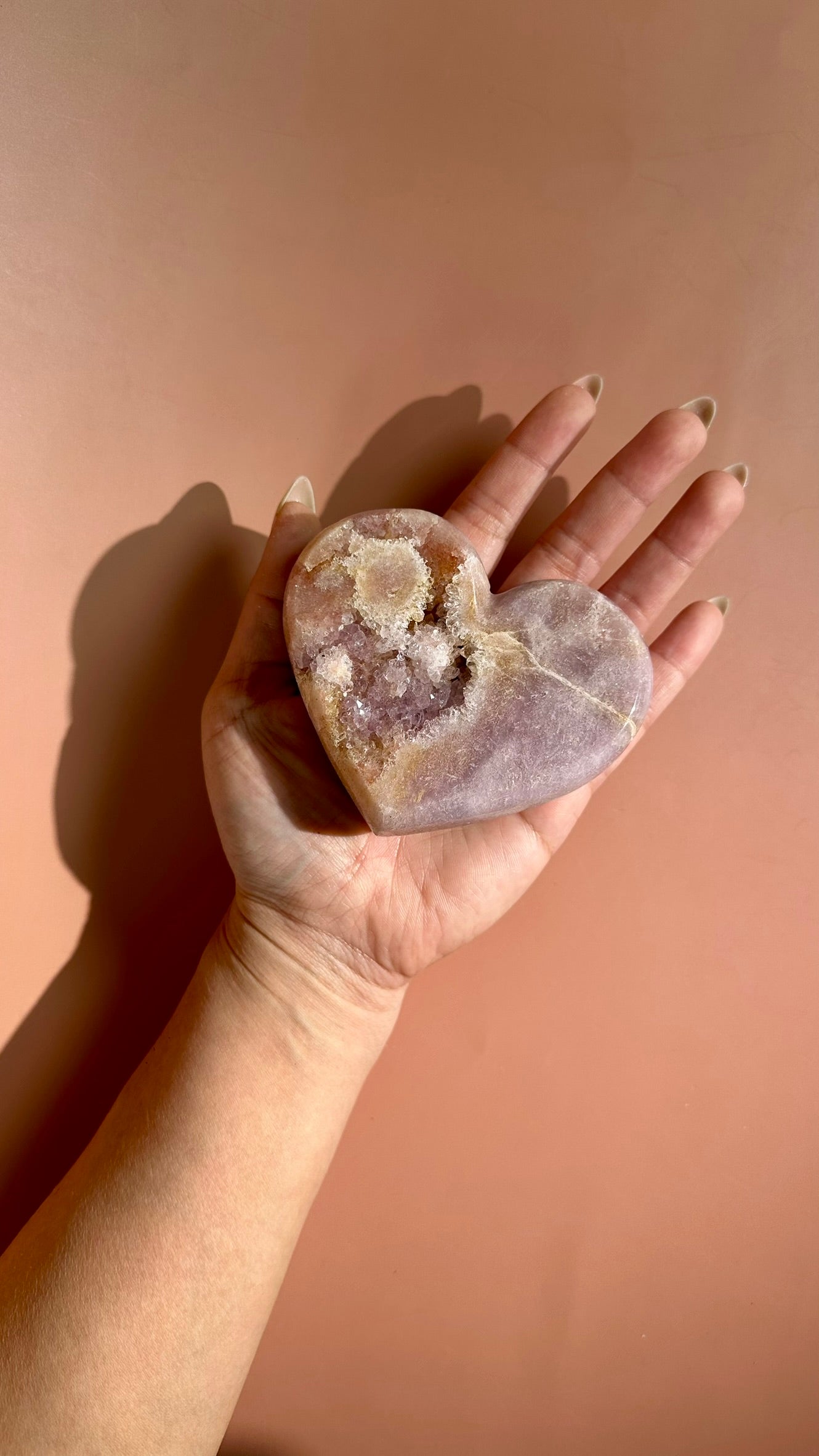 Pink Amethyst Heart on Gold Stand – Option C