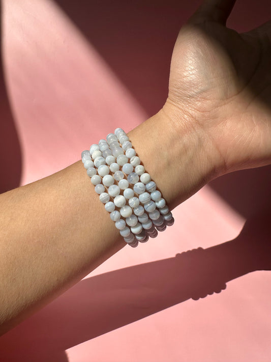 6mm Blue Lace Agate Beaded Bracelet