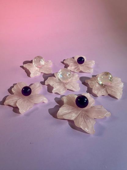 Rose Quartz Flower Sphere Holder