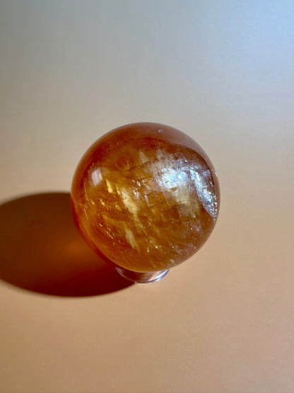 Honey Calcite Sphere – Option D | Success, Confidence & Solar Plexus Energy Crystal