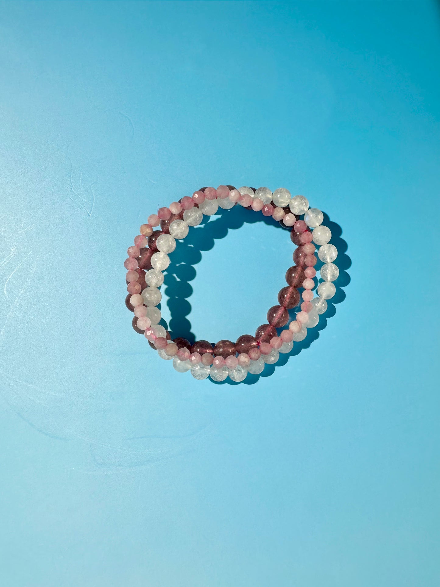 Bracelet Bundle Set: “Sunkissed Blush" - Strawberry Quartz, Rose Quartz, Moonstone