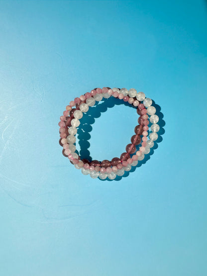 Bracelet Bundle Set: “Sunkissed Blush" - Strawberry Quartz, Rose Quartz, Moonstone