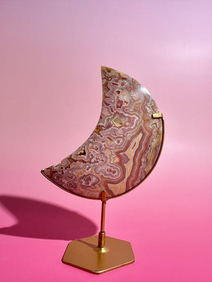 Pink Crazy Lace Agate Crescent Moon Carving – Option A | Joy, Balance & Gentle Energy