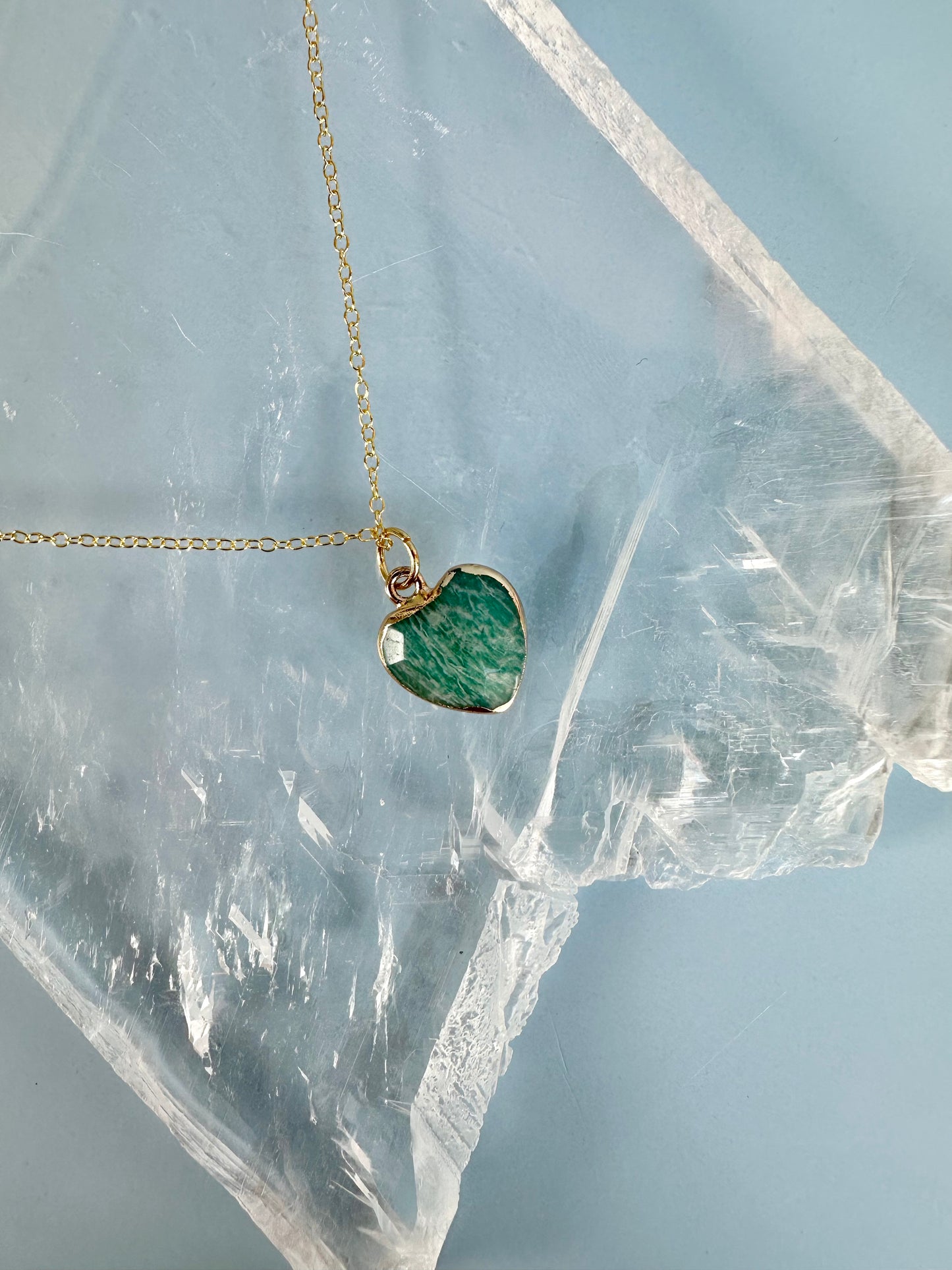 Brass Base with 18K Gold Tone Electroplated Finish Amazonite Heart Necklace