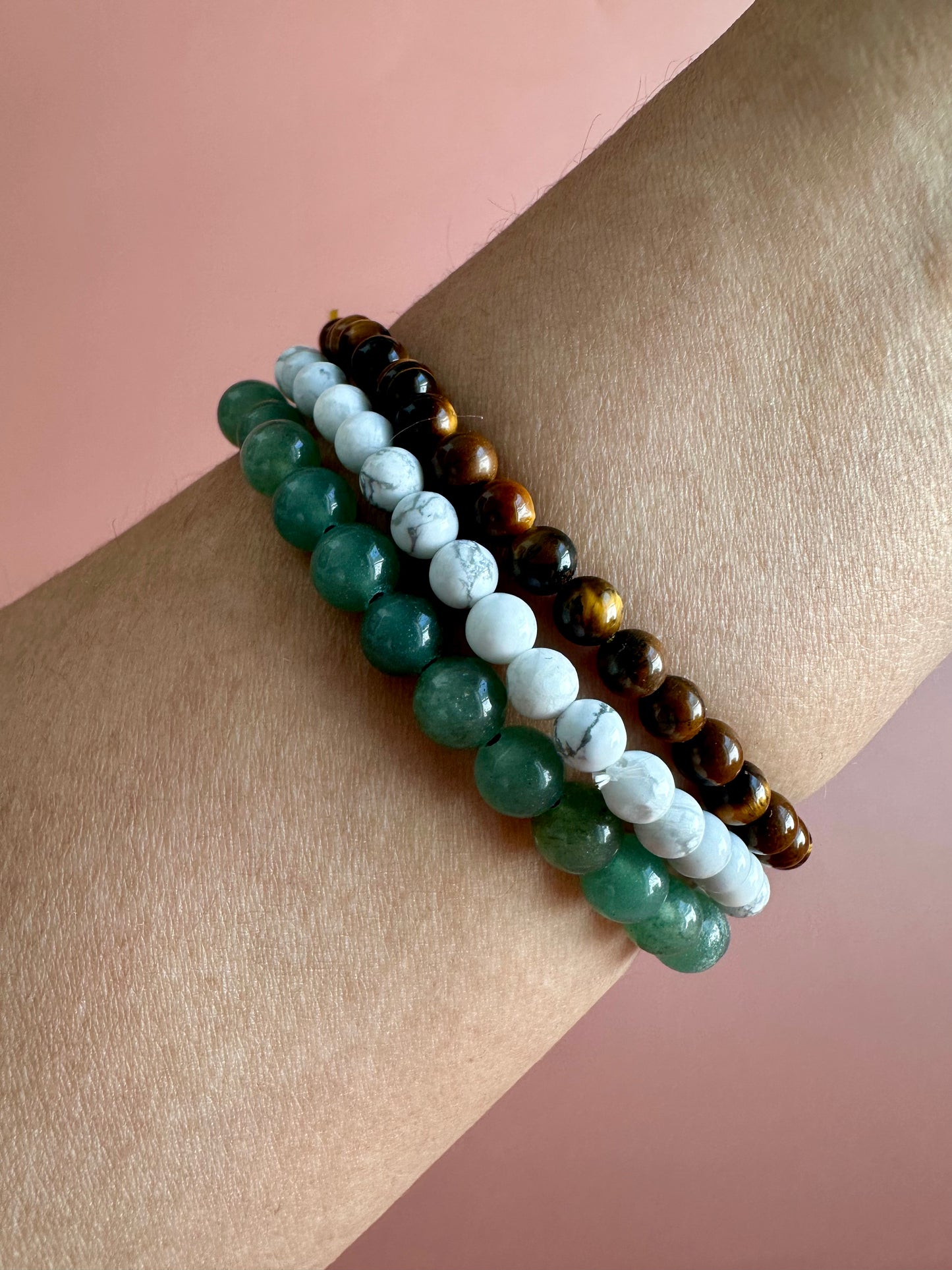 Bracelet Bundle Set: “Faithful & Fierce” - Green Jade, Tiger's Eye, Howlite