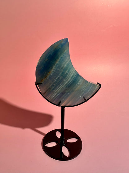 Blue Onyx Crescent Moon on Black Stand – Option B | Serenity, Communication & Harmony