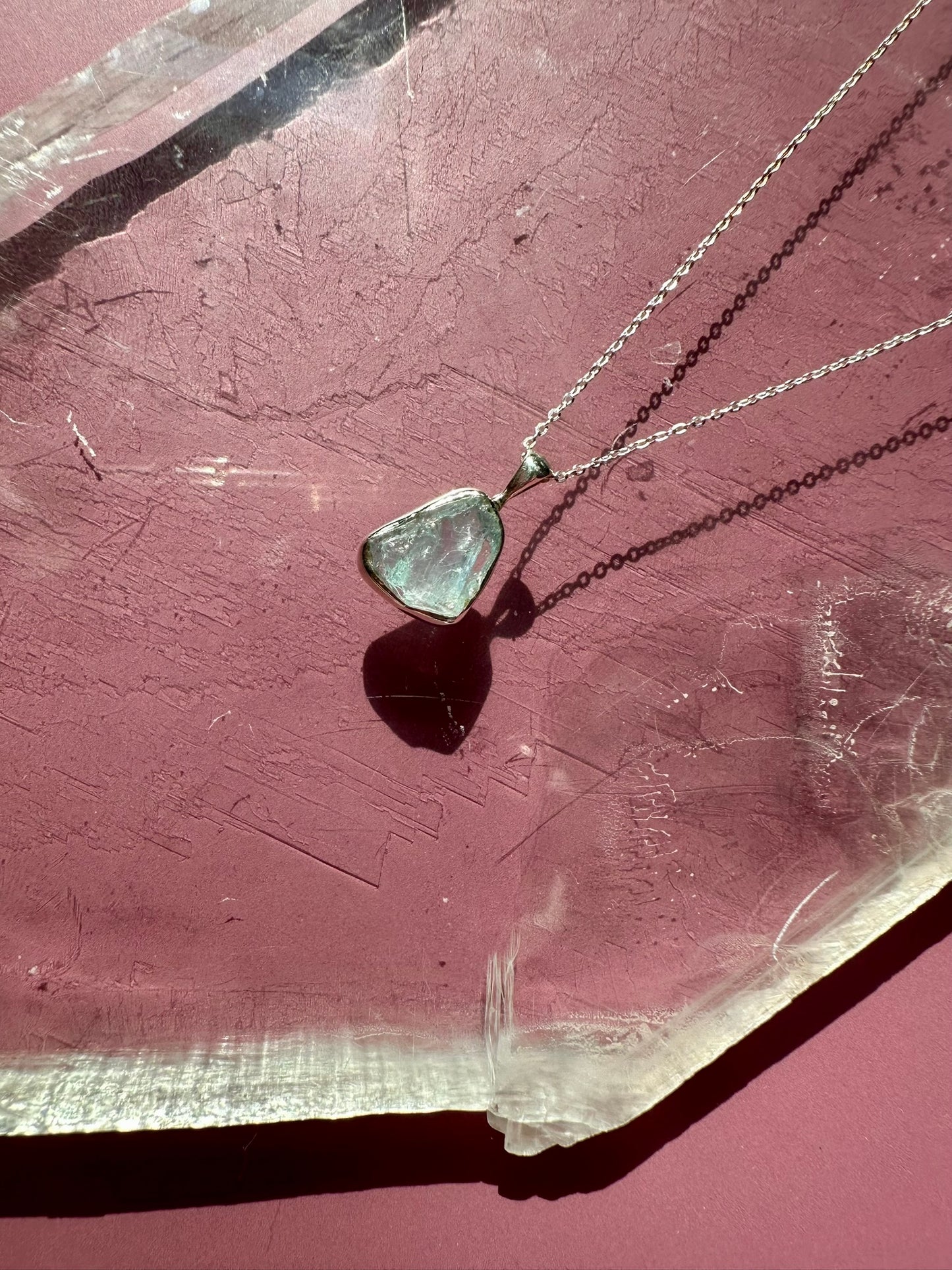 925 Sterling Silver Rough Aquamarine Bezel Pendant Necklace