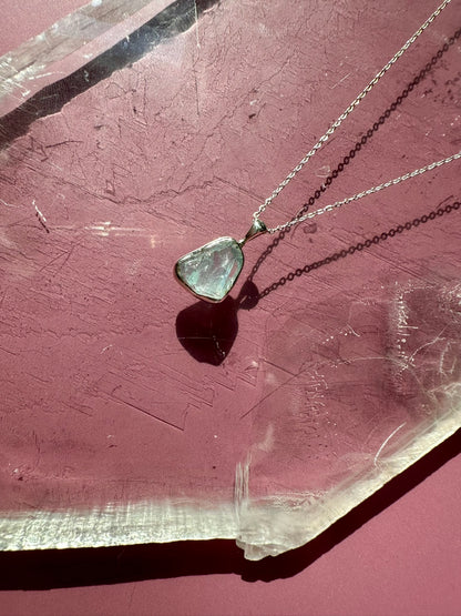 925 Sterling Silver Rough Aquamarine Bezel Pendant Necklace