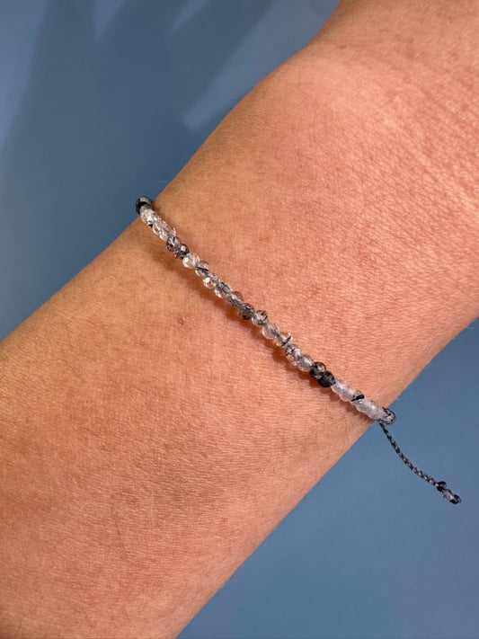 2mm Tourmaline in Quartz Adjustable Beaded Bracelet