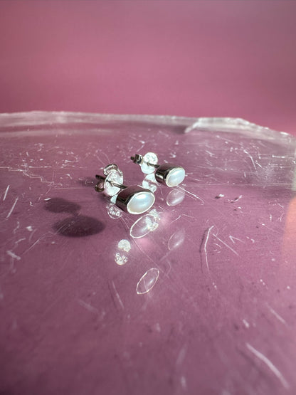 925 Sterling Silver Pearl Bezel Stud Earrings