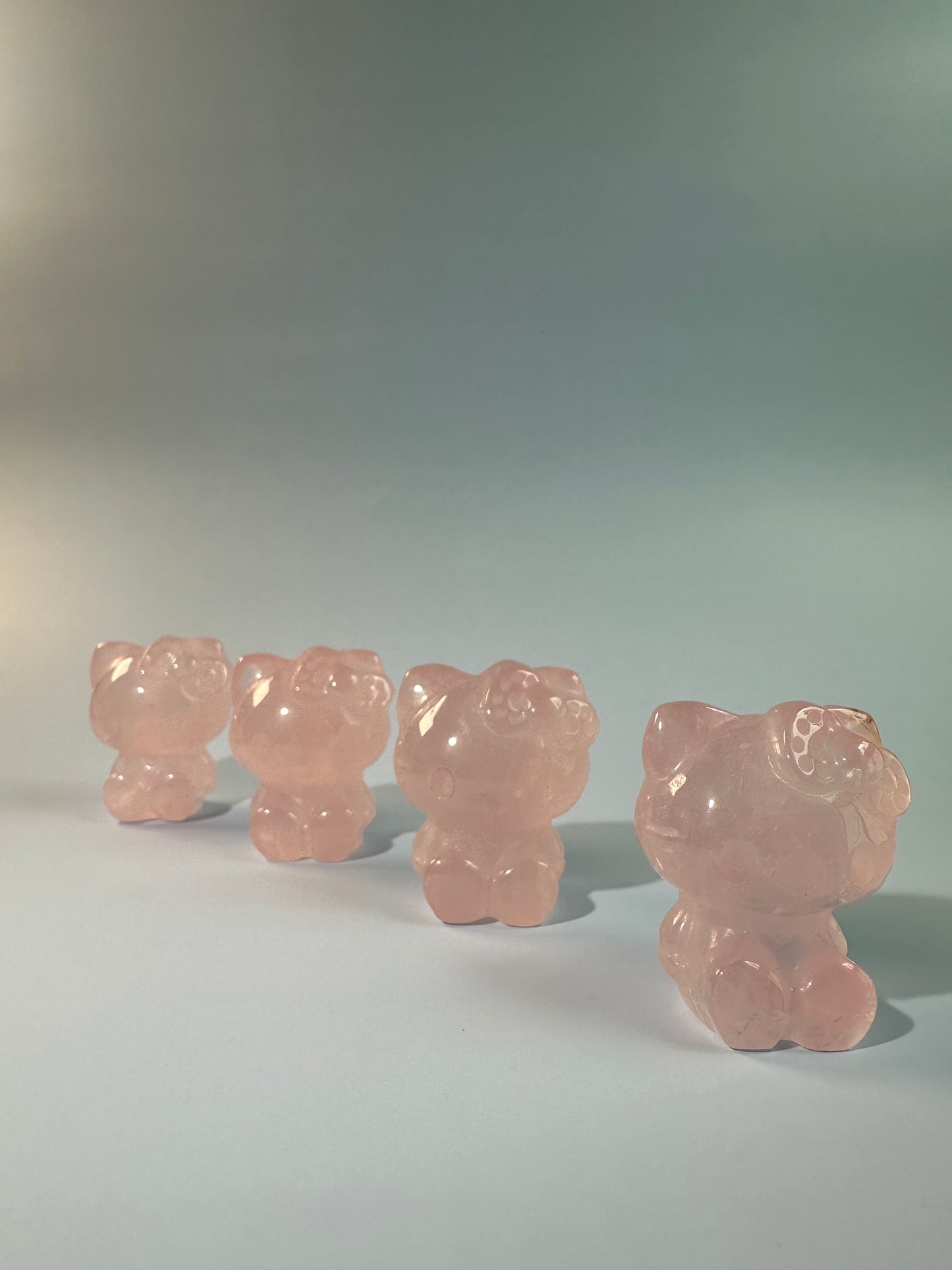 Rose Quartz Kawaii Hey Kitty Cat Quartz Carving