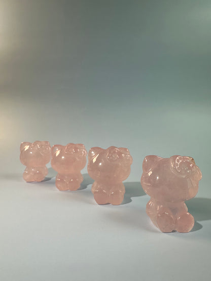 Rose Quartz Kawaii Hey Kitty Cat Quartz Carving