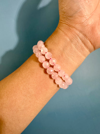 8mm Faceted Rose Quartz Beaded Bracelet