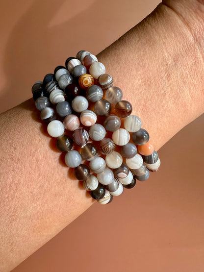 6mm Botswana Agate Beaded Bracelet
