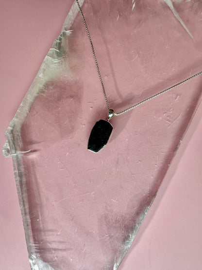 925 Sterling Silver Rough Black Tourmaline Bezel Necklace