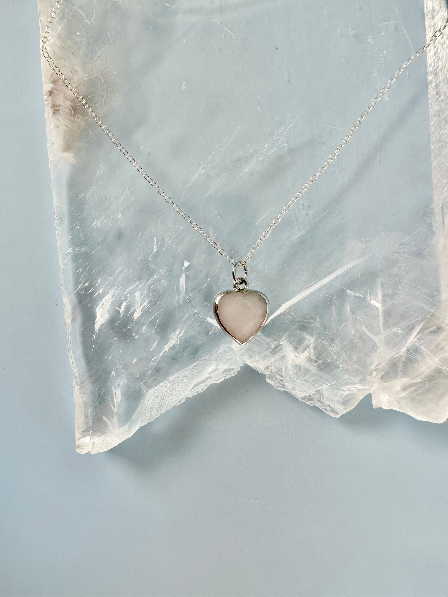 Brass Base with Silver Electroplated Finish White Jade Heart Necklace