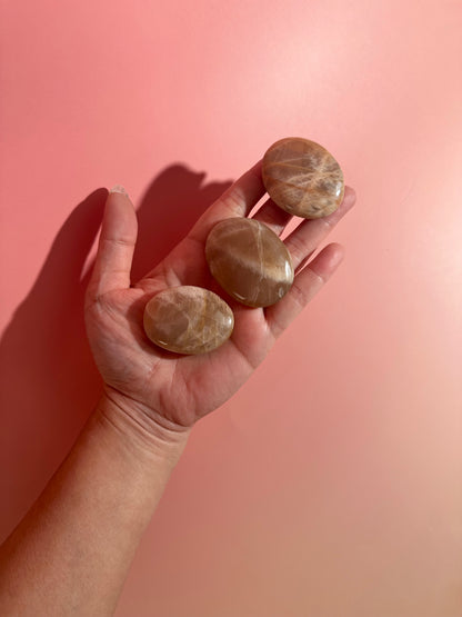 Peach Moonstone Palm Stone