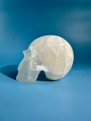 White Onyx Calcite Skull Carving (UV Reactive)