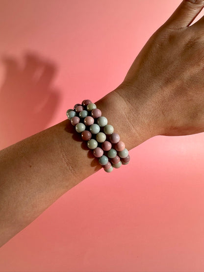 8mm Pink & Blue Alashan Agate Bracelet | Pastel Gemstone Bracelet