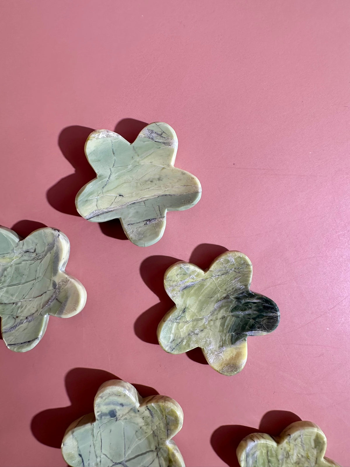 Serpentine Flower Worry Stone | Green Pocket Crystal