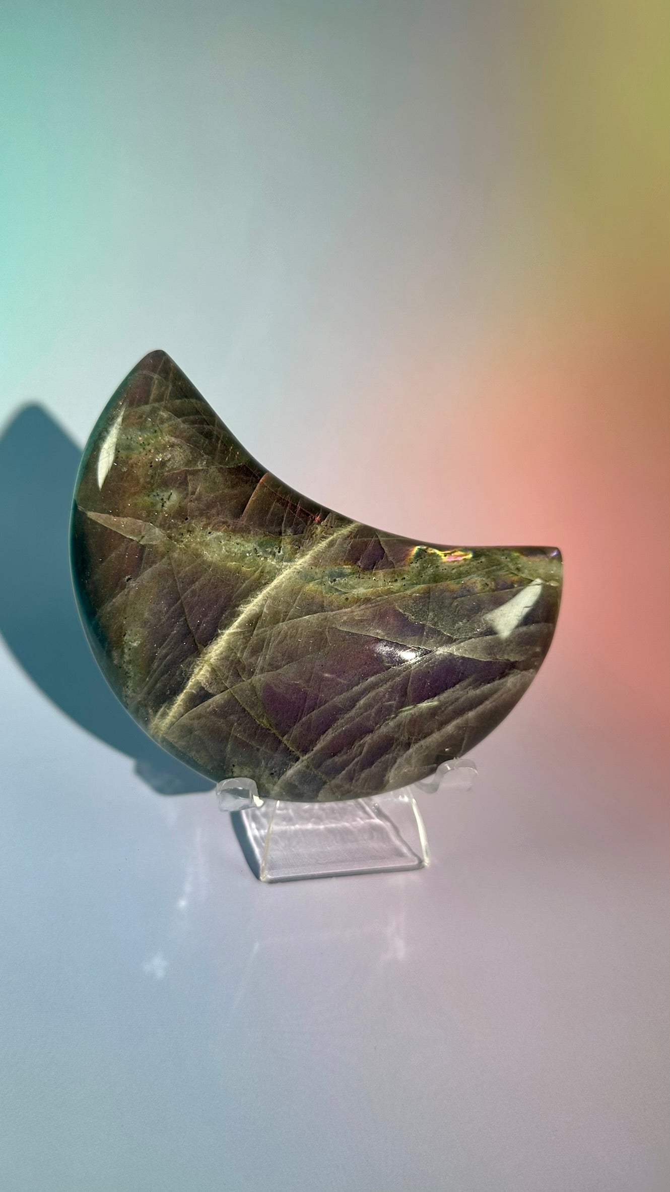 Extra Large Purple Flash Labradorite Crescent Moon