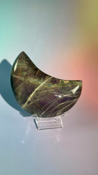 Extra Large Purple Flash Labradorite Crescent Moon