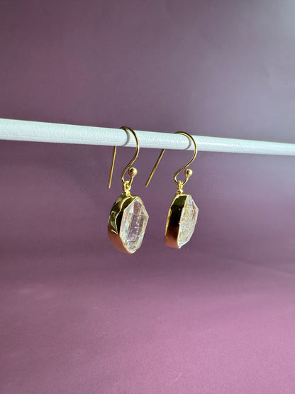 925 Sterling Silver Yellow Gold Vermeil Herkimer Diamond Bezel Dangle Earrings