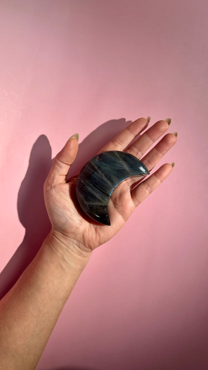 Large Blue Flash Labradorite Crescent Moon – Option E