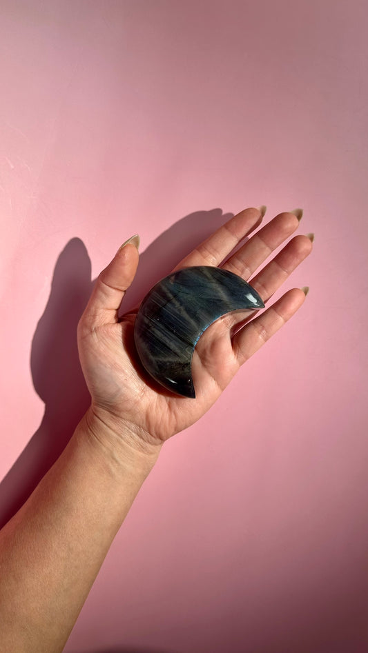 Large Blue Flash Labradorite Crescent Moon – Option E