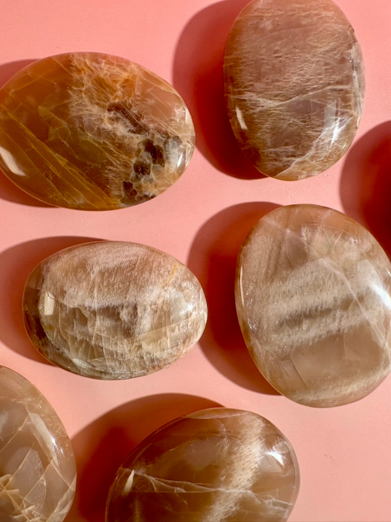 Peach Moonstone Palm Stone