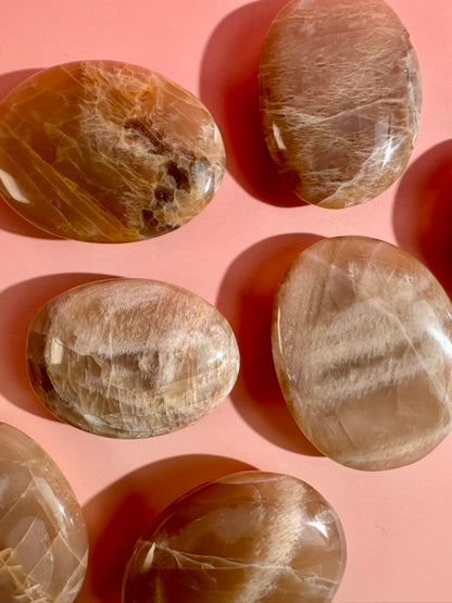 Peach Moonstone Palm Stone