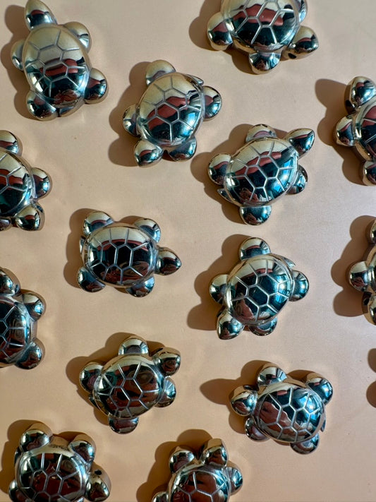 Small Golden Hematite Turtle | Metallic Crystal Carving