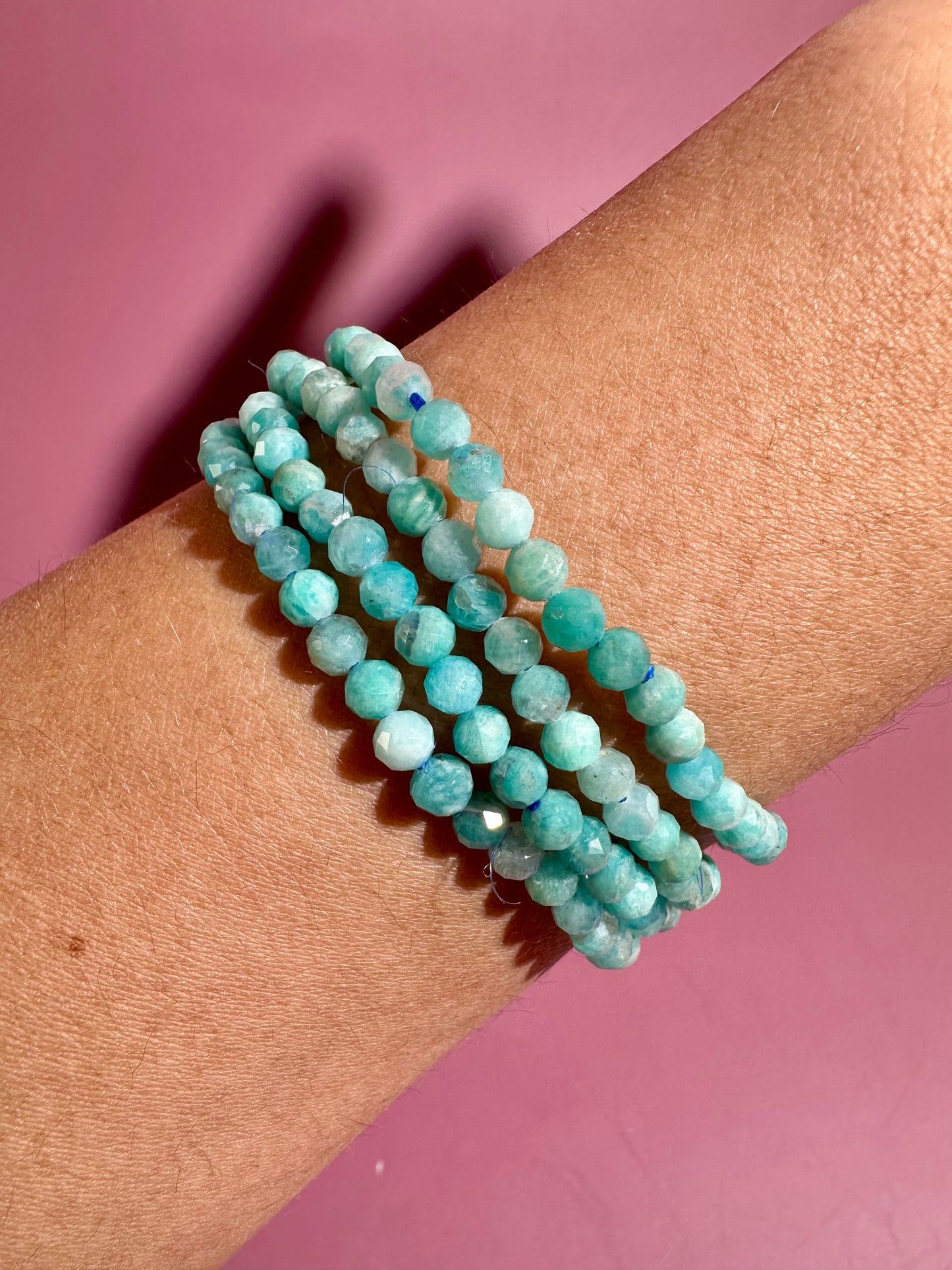 3mm Faceted Amazonite Beaded Bracelet | Harmony, Truth & Calm Energy