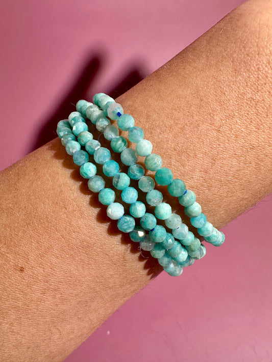 3mm Faceted Amazonite Beaded Bracelet | Harmony, Truth & Calm Energy