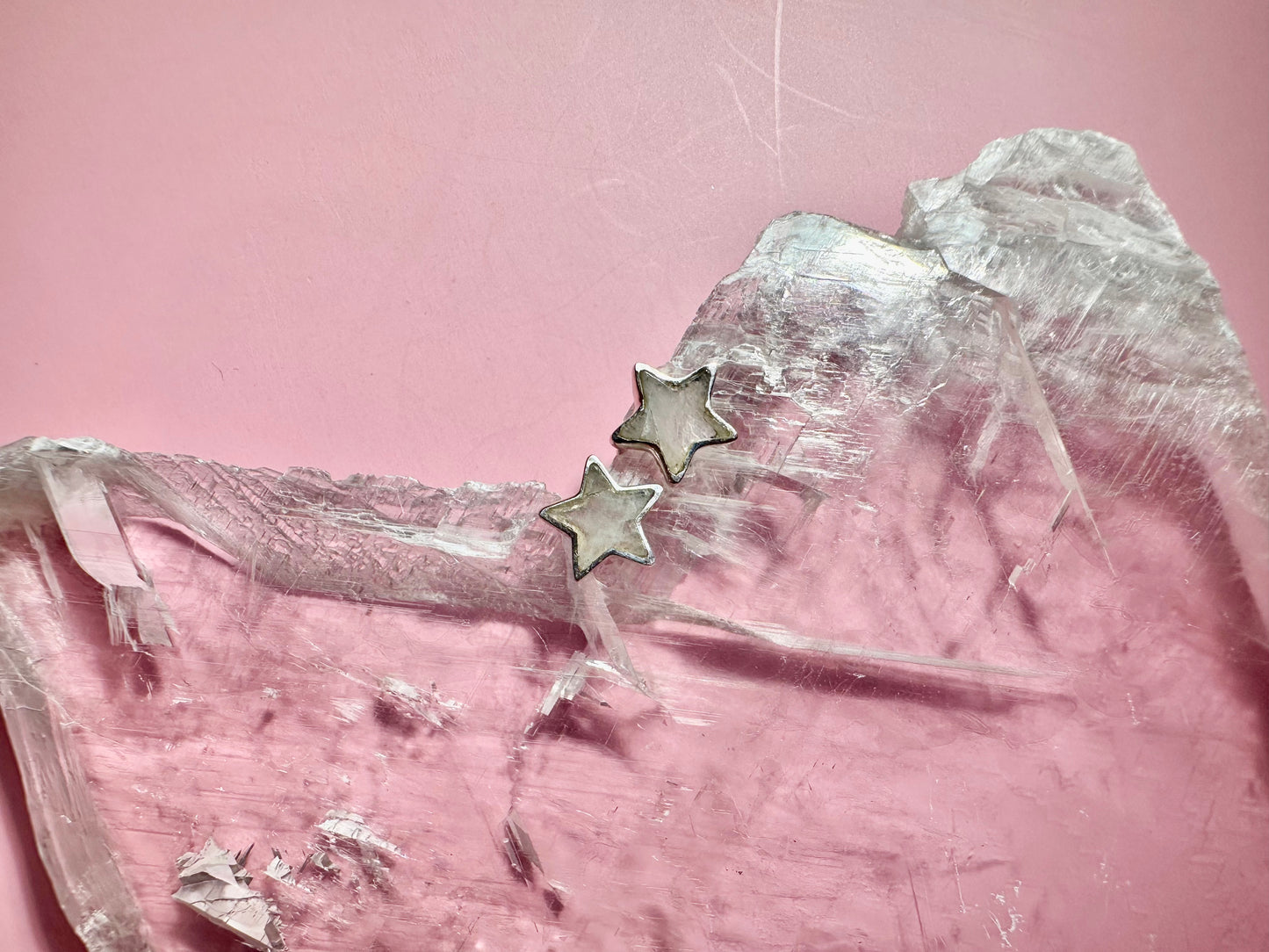 925 Sterling Silver Star Rainbow Moonstone Stud Earrings