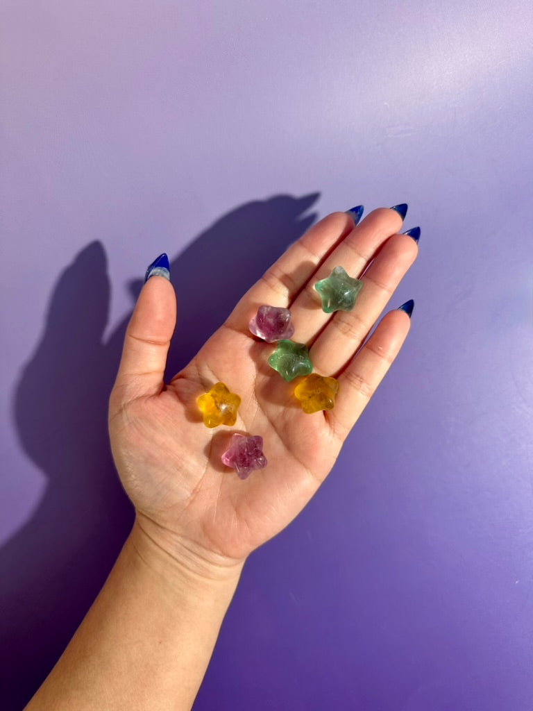 Small Rainbow Fluorite Puffy Star | Crystal Carving