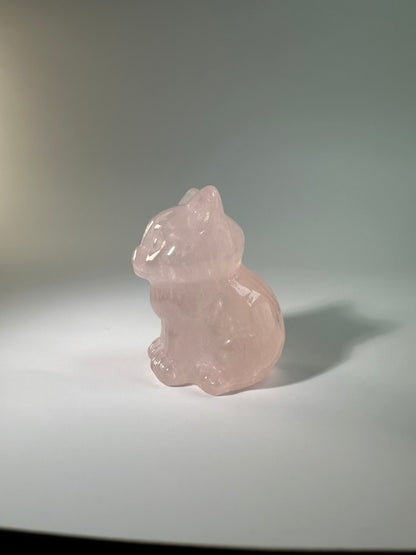 Rose Quartz Sitting Cat Carving