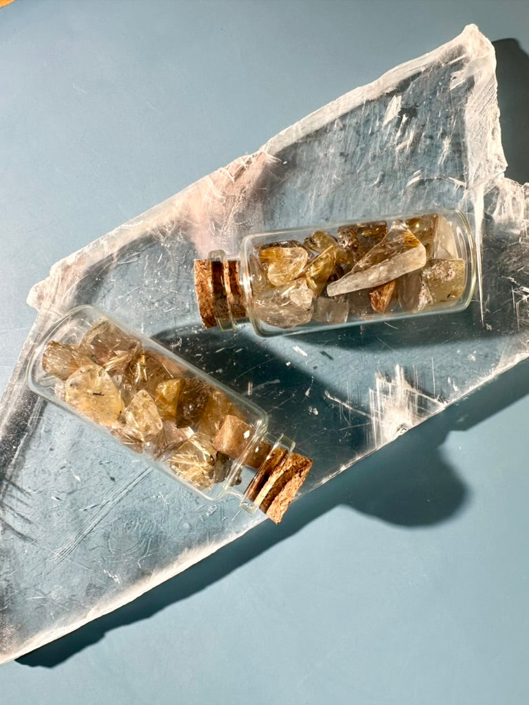 Brazilian Golden Rutile Chip Vial | Polished Quartz for Clarity, Manifestation & Positive Energy
