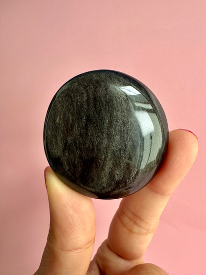 Silver Sheen Obsidian Flat Palm
