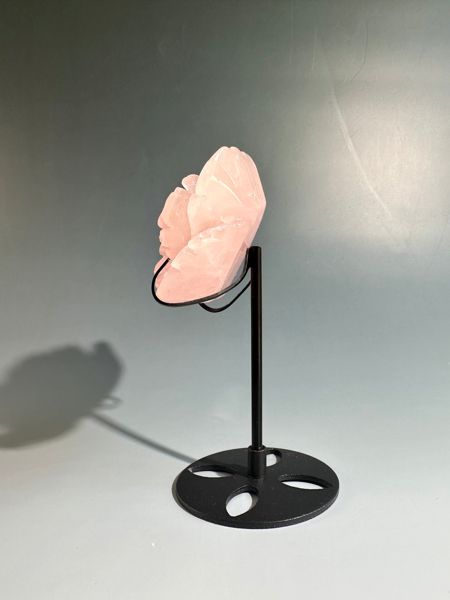 Rose Quartz Flower Carving on Stand