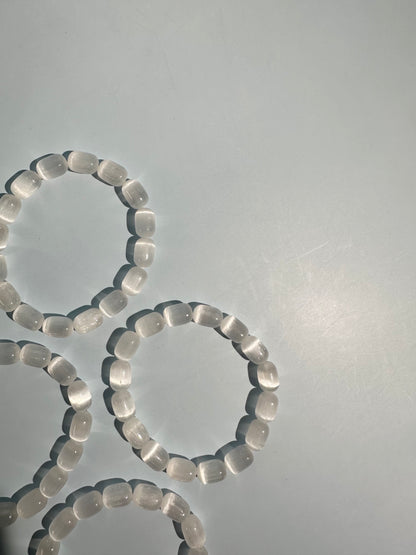 Barrel Satin Spar (Selenite) Beaded Bracelet | Cleansing & Peace Energy