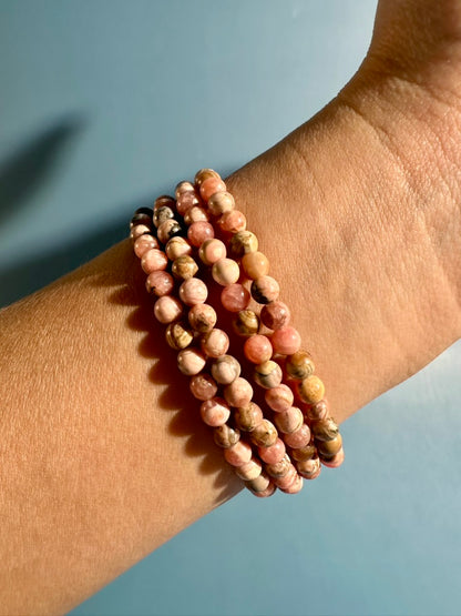 4mm Rhodochrosite Beaded Bracelet | Pink Gemstone Bracelet