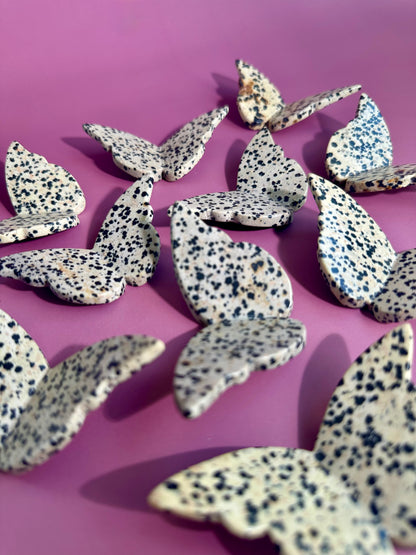 Dalmatian Jasper 3D Butterfly Carving