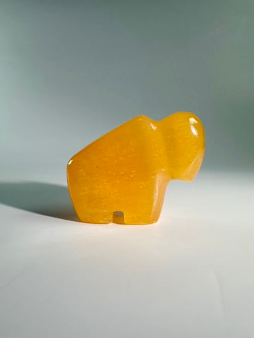 Orange Calcite Buffalo Bison Carving
