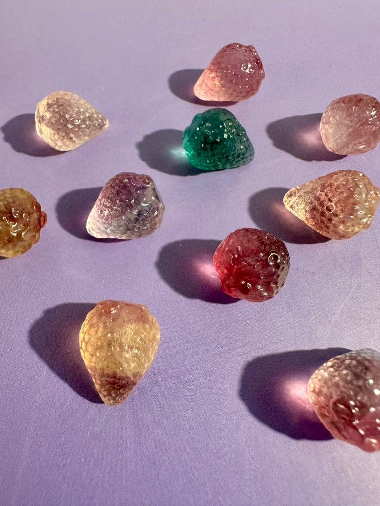 Mini Rainbow Fluorite Strawberry | Crystal Carving