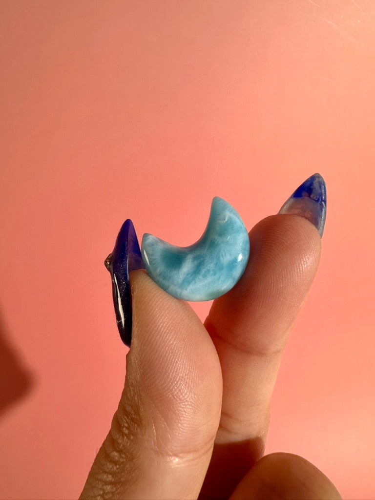 Small Larimar Crescent Moon | One-of-a-Kind Blue Crystal Carving
