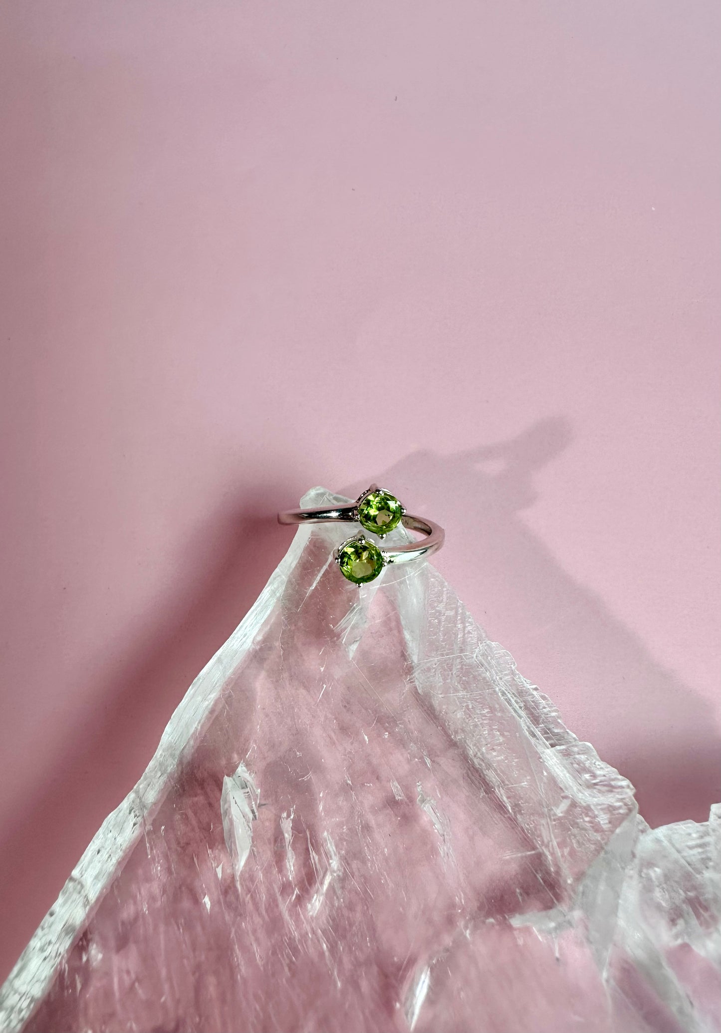 925 Sterling Silver Alma Toi et Moi Two-Stone Adjustable Faceted Peridot Prong Ring